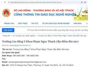 Thông tin trường Cao đẳng Y khoa Phạm Ngọc Thạch trên cổng thông tin giáo dục nghề nghiệp TPHCM (Nguồn: Sở LĐTB & XH TPHCM)