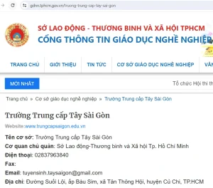 Thông tin trường Trung cấp Tây Sài Gòn trên cổng thông tin giáo dục nghề nghiệp TPHCM (Nguồn: Sở LĐTB & XH TPHCM)